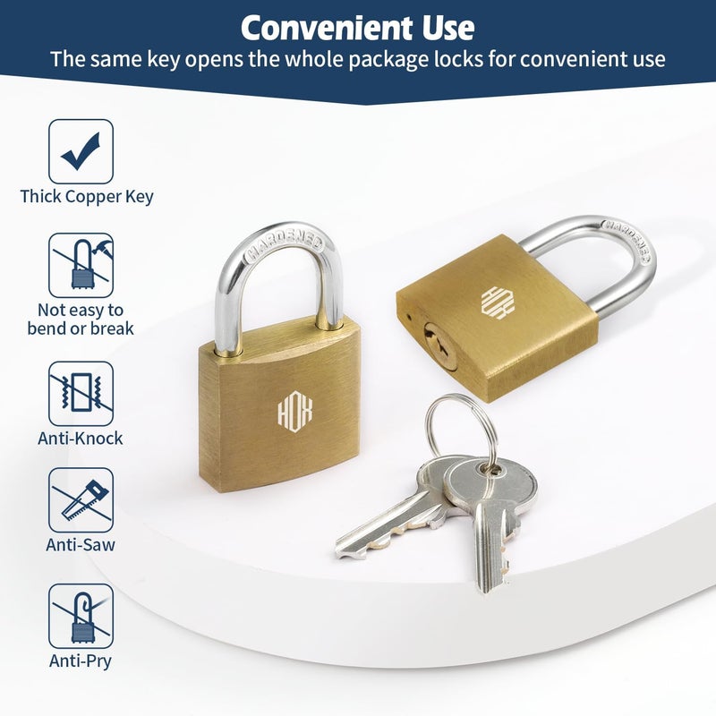HOX 6-Pack Keyed Padlock, Waterproof and Rustproof, Solid Brass Lock with 1-1/4" Wide Body, Padlock with Keys for Storage Unit, Sheds, Garages and Fence - Image 5